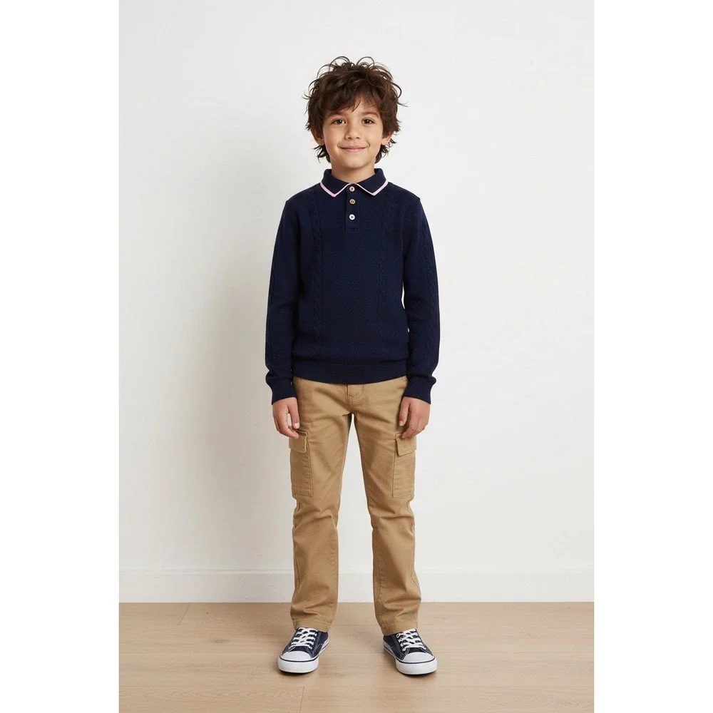 The Children's Place‎ Kids Khaki Cargo Pants Elastic Waist, Size 8 Husky, NWT